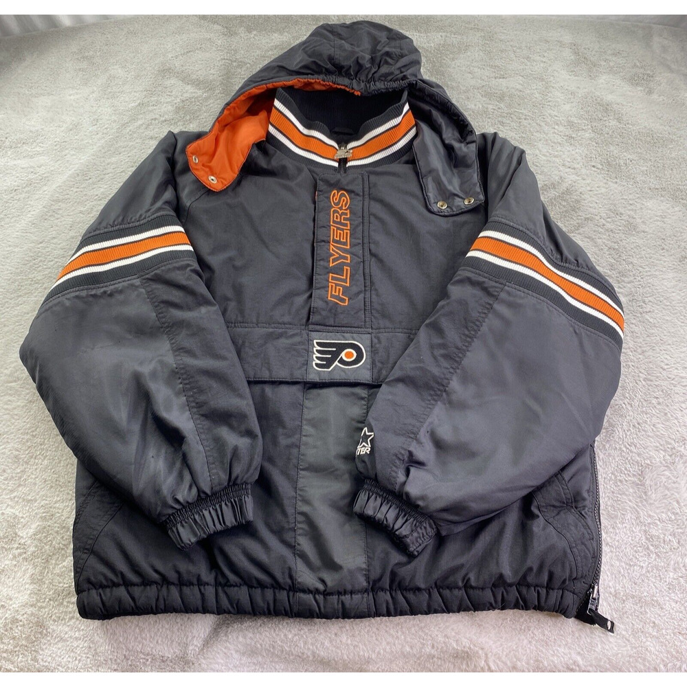 VTG Philadelphia Flyers Jacket Mens XL Black Starter 90s NHL Sports Puffer Coat